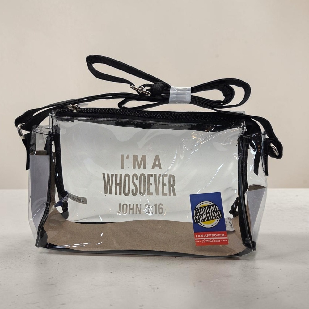 Sandol Clear Crossbody Bag John 3:16 Stadium Compliant Purse Black Trim NEW
